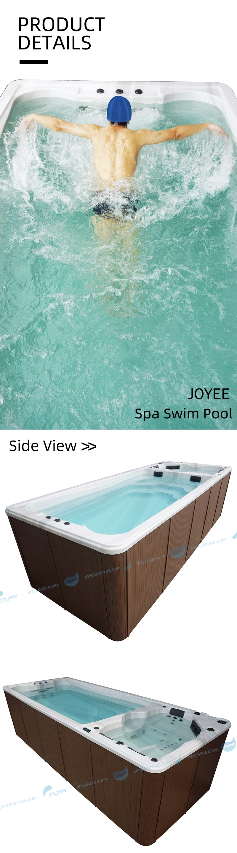 Joyee 6m 8m 2 Zone Acrylic Container Large Jacuzzi Swimming Massage Endless Swim SPA Pool