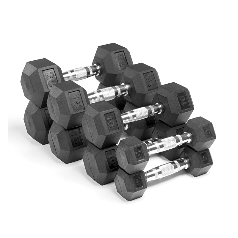 Professional Wholesale Gym Weights Fitness Equipment Crossfit Rubber Coated Hex Dumbbell