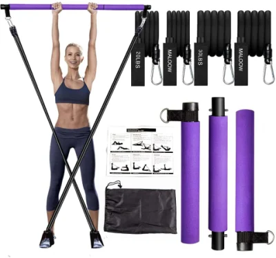3 Section Portable Yoga Pilates Bar Kit with Resistance Bands Exercise Stick