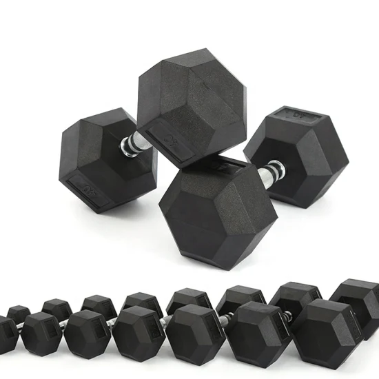 Commercial Fitness Equipment Hex Rubber Dumbbell with Chromed Handle for Home Gym Training